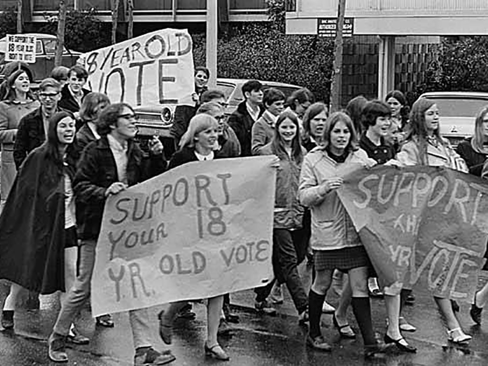 Youth marching for lowering the voting age, 1969