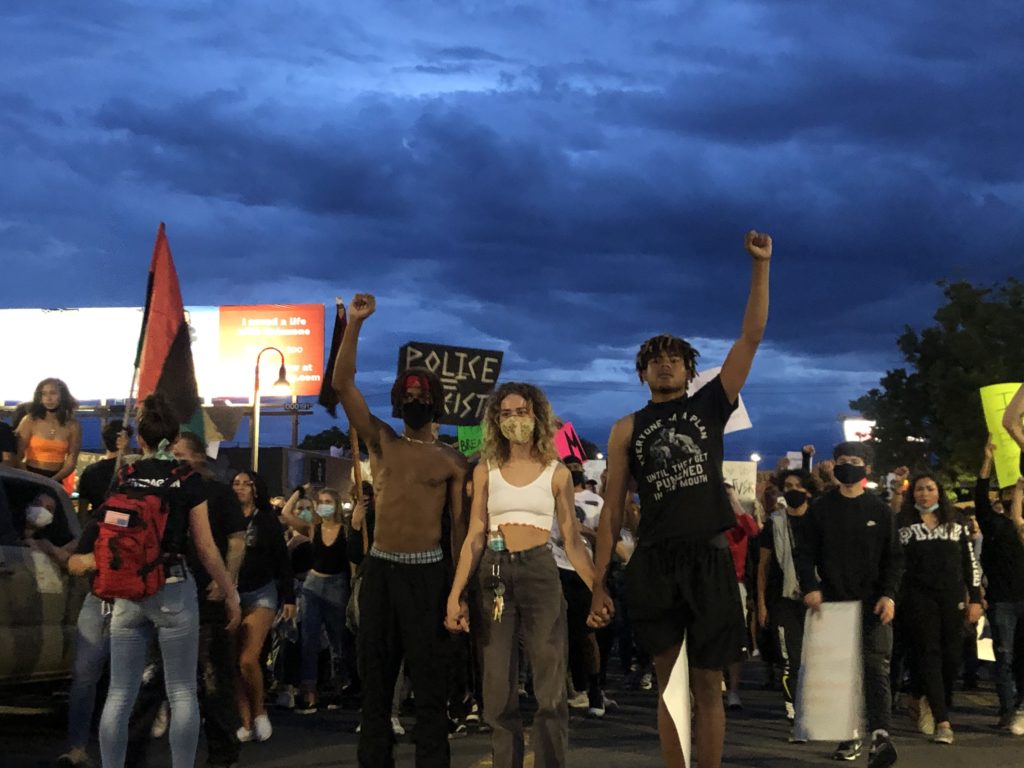 Youth protesting police violence and racial inequality in Albuquerque, NM, 2020