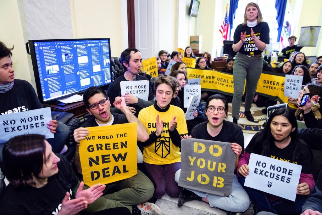 Sunrise Movement, youth sit in for Green New Deal